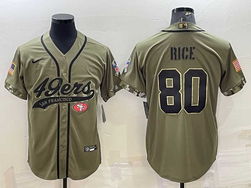 Men's San Francisco 49ers #80 Jerry Rice 2022 Olive Salute to Service Cool Base Stitched Baseball Jersey,We sell and wholesale Men's San Francisco 49ers #80 Jerry Rice 2022 Olive Salute to Service Cool Base Stitched Baseball Jersey on line form chian!